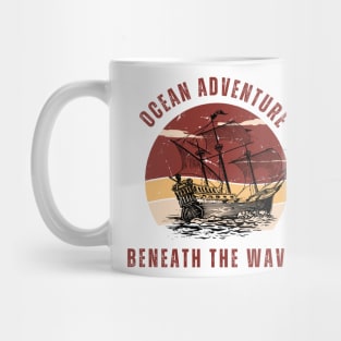 Ocean, adventure, sailing ship, retro, waves Mug